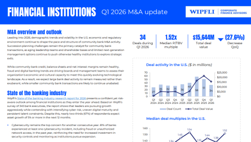 Financial institutions quarterly M&A update